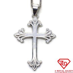 Floury Cross charm 3D Pendant 925 Sterling Silver